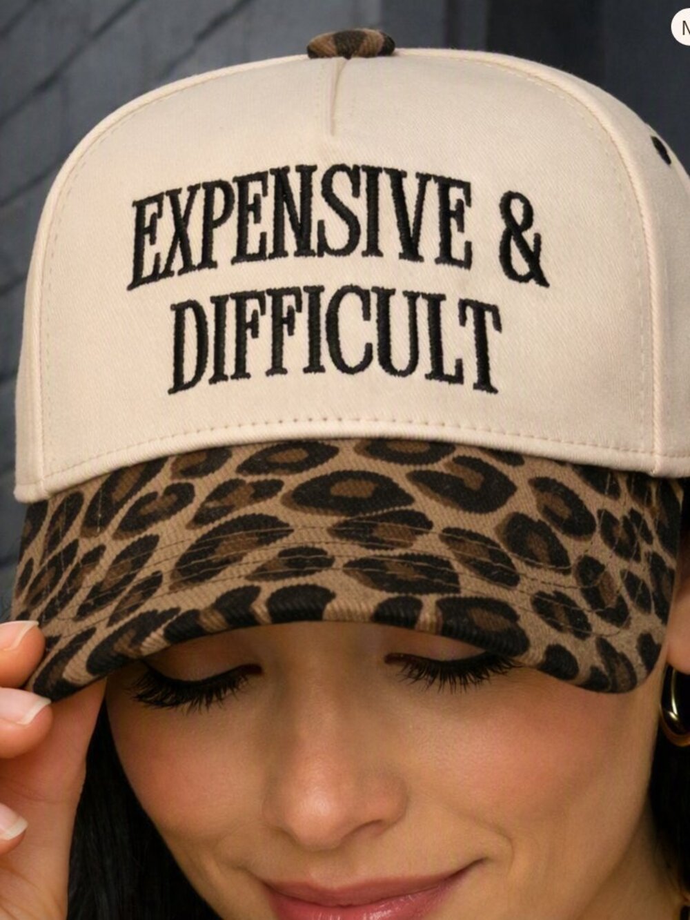 “EXPENSIVE & DIFFICULT” Ivory & Leopard Embroidered Snap Back Trucker Hat NEW!!!